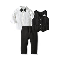 Load image into Gallery viewer, 3 Pieces Set Baby Kid Boys Birthday Party Solid Color Shirts Pants Suits Striped And Bow Vests Waistcoats Others accessories Wholesale 211109258
