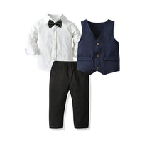 Load image into Gallery viewer, 3 Pieces Set Baby Kid Boys Birthday Party Solid Color Shirts Pants Suits Striped And Bow Vests Waistcoats Others accessories Wholesale 211109258
