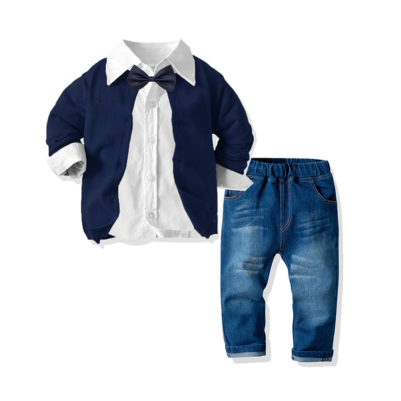 3 Pieces Set Baby Kid Boys Birthday Party Solid Color Suits Shirts Pants And Cardigan Others accessories Wholesale 211109259