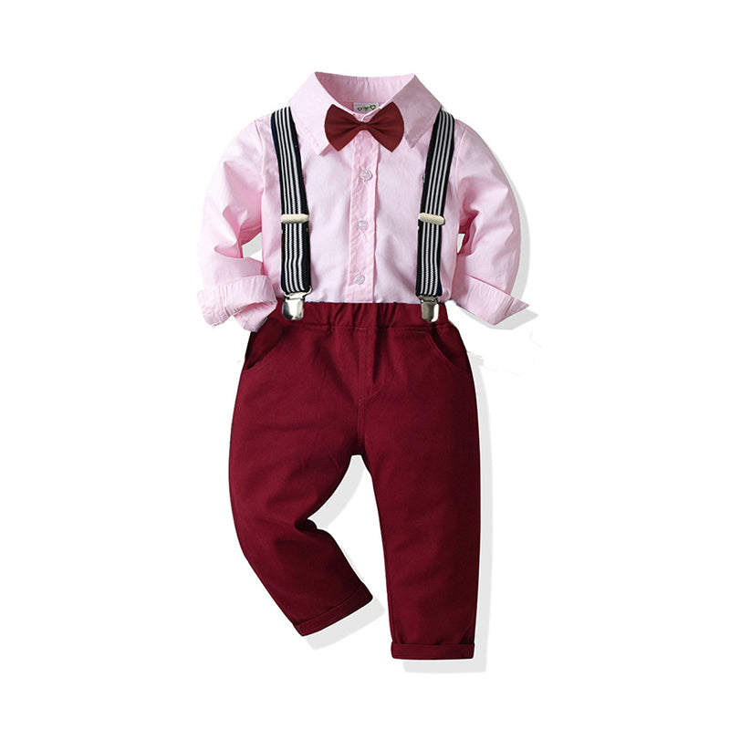 2 Pieces Set Baby Kid Boys Birthday Party Solid Color Bow Shirts And Jumpsuits Wholesale 21110926