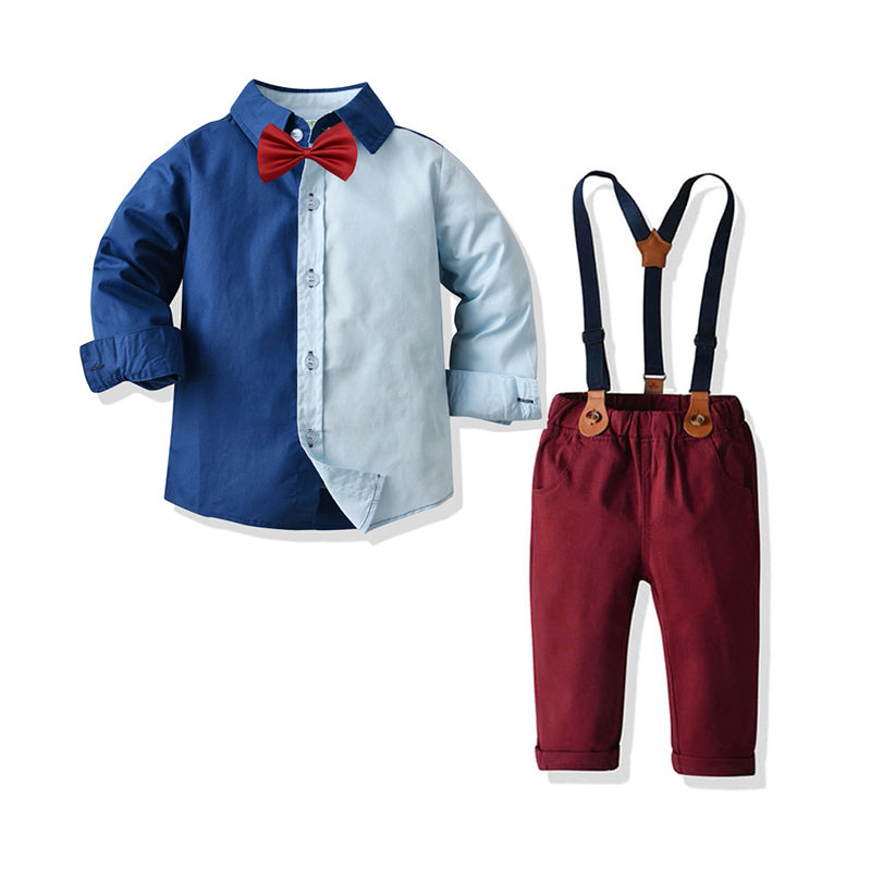 2 Pieces Set Baby Kid Boys Birthday Party Color-blocking Shirts And Jumpsuits Others accessories Wholesale 211109260