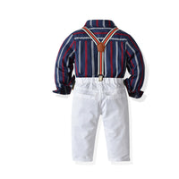Load image into Gallery viewer, 2 Pieces Set Baby Kid Boys Birthday Party Striped Shirts And Solid Color Jumpsuits Others accessories Wholesale 211109261
