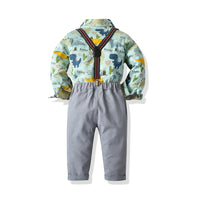 Load image into Gallery viewer, 2 Pieces Set Baby Kid Boys Birthday Party Dinosaur Animals Cartoon Plant Print Shirts Others accessories And Solid Color Pants Wholesale 211109265
