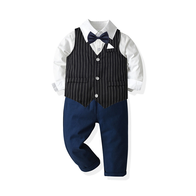3 Pieces Set Baby Kid Boys Birthday Party Striped Shirts Solid Color Pants And Vests Waistcoats Others accessories Wholesale 211109266