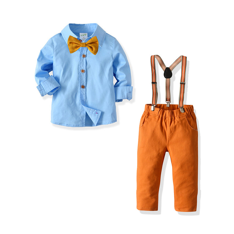 2 Pieces Set Baby Kid Boys Birthday Party Solid Color Bow Shirts And Jumpsuits Wholesale 21110927