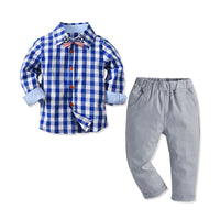 Load image into Gallery viewer, 2 Pieces Set Baby Kid Boys Dressy Birthday Party Checked Bow Shirts And Solid Color Pants Wholesale 211109274
