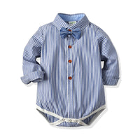 Load image into Gallery viewer, 2 Pieces Set Baby Boys Dressy Birthday Party Solid Color Striped Polka dots Checked Bow Rompers And Jeans Wholesale 211109276
