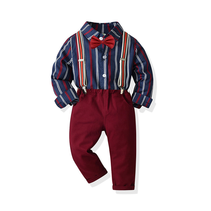 2 Pieces Set Baby Kid Boys Striped Shirts And Solid Color Jumpsuits Wholesale 211109278