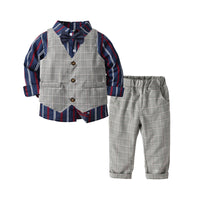 Load image into Gallery viewer, 3 Pieces Set Baby Kid Boys Dressy Striped Bow Shirts Checked Vests Waistcoats And Pants Wholesale 211109279

