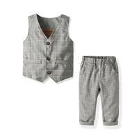 Load image into Gallery viewer, 3 Pieces Set Baby Kid Boys Dressy Striped Bow Shirts Checked Vests Waistcoats And Pants Wholesale 211109279

