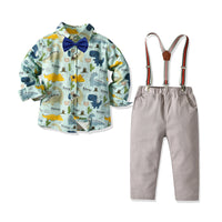 Load image into Gallery viewer, 2 Pieces Set Baby Kid Boys Birthday Party Letters Dinosaur Bow Print Shirts And Solid Color Jumpsuits Wholesale 21110928
