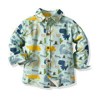 Load image into Gallery viewer, 2 Pieces Set Baby Kid Boys Birthday Party Letters Dinosaur Bow Print Shirts And Solid Color Jumpsuits Wholesale 21110928
