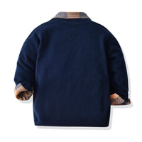 Load image into Gallery viewer, 3 Pieces Set Baby Kid Boys Checked Bow Shirts Solid Color Cardigan And Jeans Wholesale 211109283

