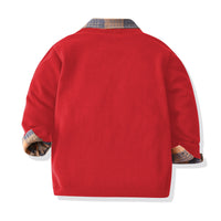 Load image into Gallery viewer, 3 Pieces Set Baby Kid Boys Checked Bow Shirts Solid Color Cardigan And Jeans Wholesale 211109283

