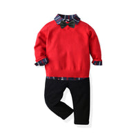 Load image into Gallery viewer, 3 Pieces Set Baby Kid Boys Striped Bow Shirts Solid Color Pants And Crochet Sweaters Wholesale 211109284
