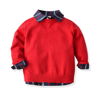 Load image into Gallery viewer, 3 Pieces Set Baby Kid Boys Striped Bow Shirts Solid Color Pants And Crochet Sweaters Wholesale 211109284
