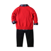 Load image into Gallery viewer, 3 Pieces Set Baby Kid Boys Striped Bow Shirts Solid Color Pants And Crochet Sweaters Wholesale 211109284
