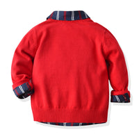 Load image into Gallery viewer, 3 Pieces Set Baby Kid Boys Striped Bow Shirts Solid Color Pants And Crochet Sweaters Wholesale 211109284
