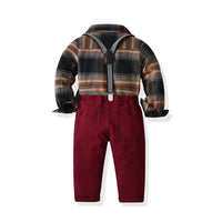 Load image into Gallery viewer, 2 Pieces Set Baby Kid Boys Checked Bow Shirts And Solid Color Jumpsuits Wholesale 211109290
