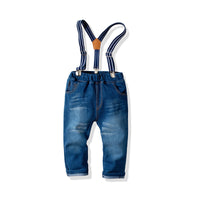 Load image into Gallery viewer, 2 Pieces Set Baby Kid Boys Dressy Striped Bow Shirts And Solid Color Jumpsuits Wholesale 211109295
