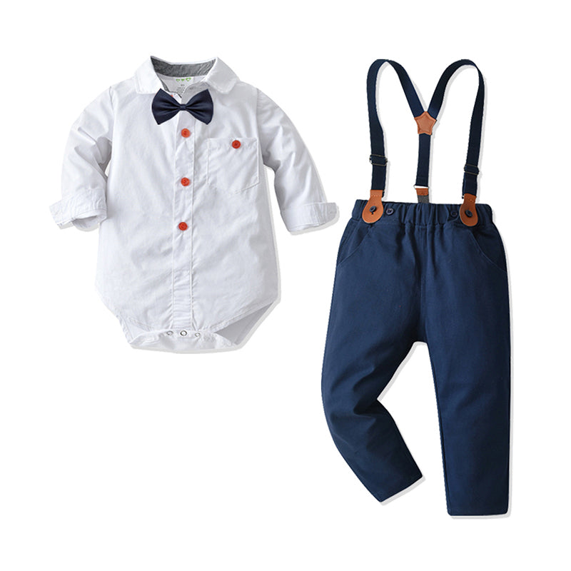 2 Pieces Set Baby Kid Boys Birthday Party Bow Rompers And Solid Color Pants Wholesale 211109298