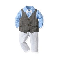 Load image into Gallery viewer, 3 Pieces Set Baby Kid Boys Dressy Birthday Party Solid Color Bow Shirts And Striped Vests Waistcoats And Pants Suits Wholesale 211109299
