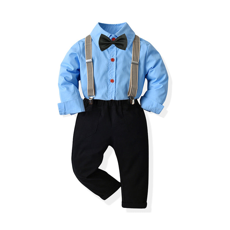2 Pieces Set Baby Kid Boys Birthday Party Solid Color Bow Shirts And Jumpsuits Wholesale 21110930