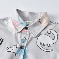 Load image into Gallery viewer, 2 Pieces Set Baby Kid Boys Birthday Party Cartoon Bow Print Shirts And Solid Color Jumpsuits Wholesale 211109306
