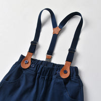 Load image into Gallery viewer, 2 Pieces Set Baby Kid Boys Birthday Party Cartoon Bow Print Shirts And Solid Color Jumpsuits Wholesale 211109306
