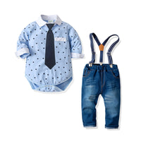 Load image into Gallery viewer, 2 Pieces Set Baby Boys Birthday Party Striped Checked Star Bow Rompers And Solid Color Jumpsuits Wholesale 211109307
