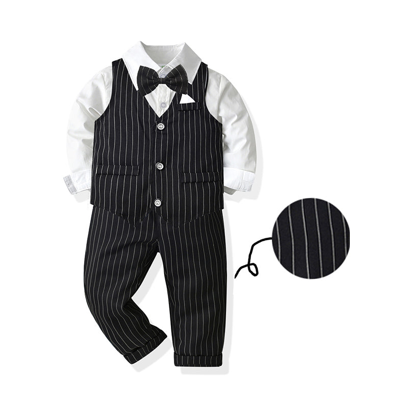 3 Pieces Set Baby Kid Boys Dressy Birthday Party Solid Color Bow Shirts Striped Vests Waistcoats And Jumpsuits Wholesale 21110931