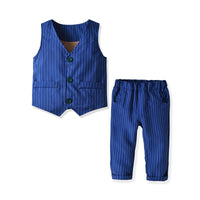 Load image into Gallery viewer, 3 Pieces Set Baby Kid Boys Birthday Party Checked Bow Shirts Striped Vests Waistcoats And Suits Wholesale 211109316
