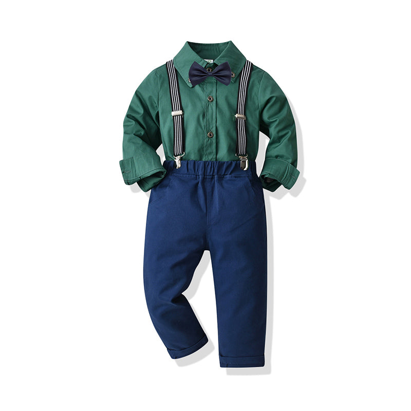 2 Pieces Set Baby Kid Boys Bow Shirts And Solid Color Jumpsuits Wholesale 211109318
