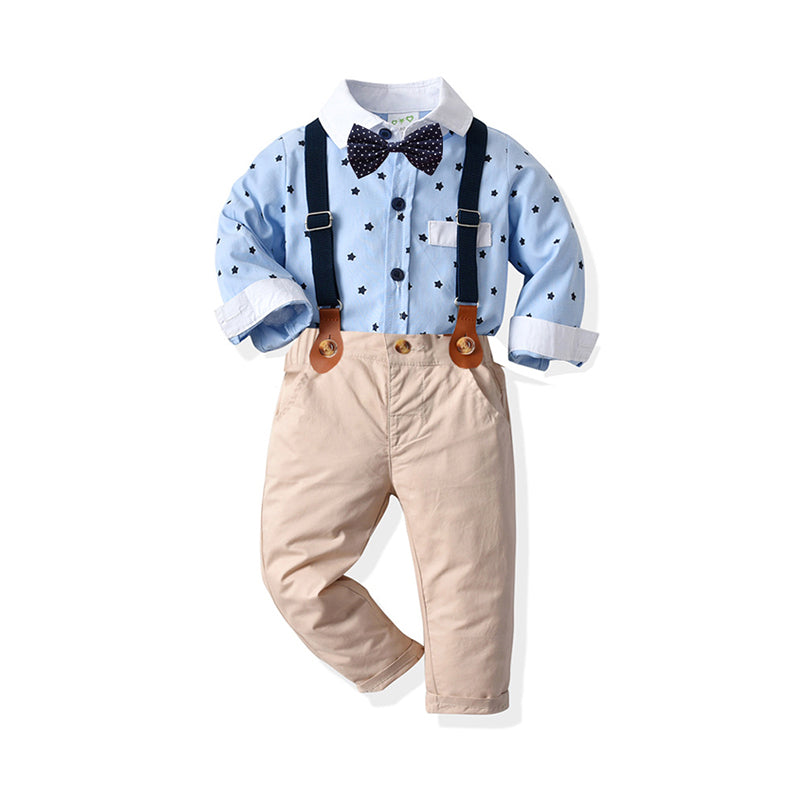 2 Pieces Set Baby Boys Birthday Party Star Bow Print Rompers And Solid Color Jumpsuits Wholesale 211109320