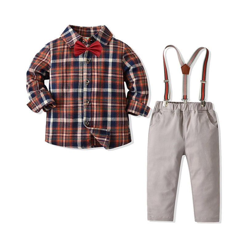 2 Pieces Set Baby Kid Boys Dressy Checked Bow Shirts And Striped Suits Trousers Wholesale 211109324