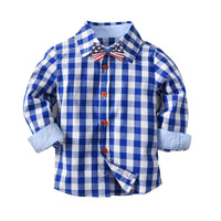 Load image into Gallery viewer, 2 Pieces Set Baby Kid Boys Birthday Party Checked Bow Shirts And Solid Color Jumpsuits Wholesale 21110933
