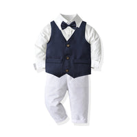 Load image into Gallery viewer, 3 Pieces Set Baby Kid Boys Dressy Solid Color Vests Waistcoats Bow Shirts And Suits Trousers Wholesale 211109330
