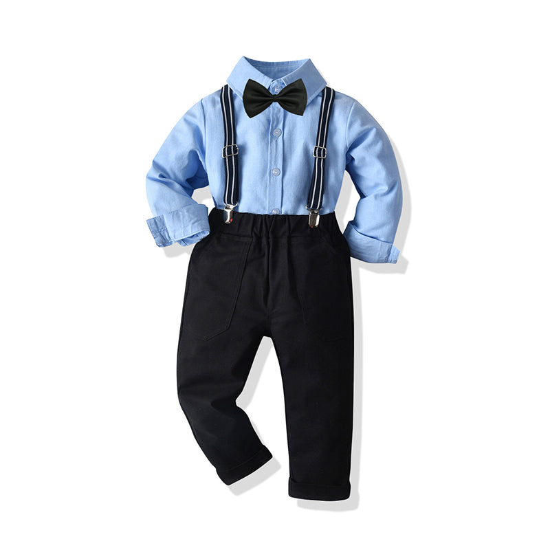 2 Pieces Set Baby Kid Boys Dressy Solid Color Bow Shirts And Suits Trousers Wholesale 211109331