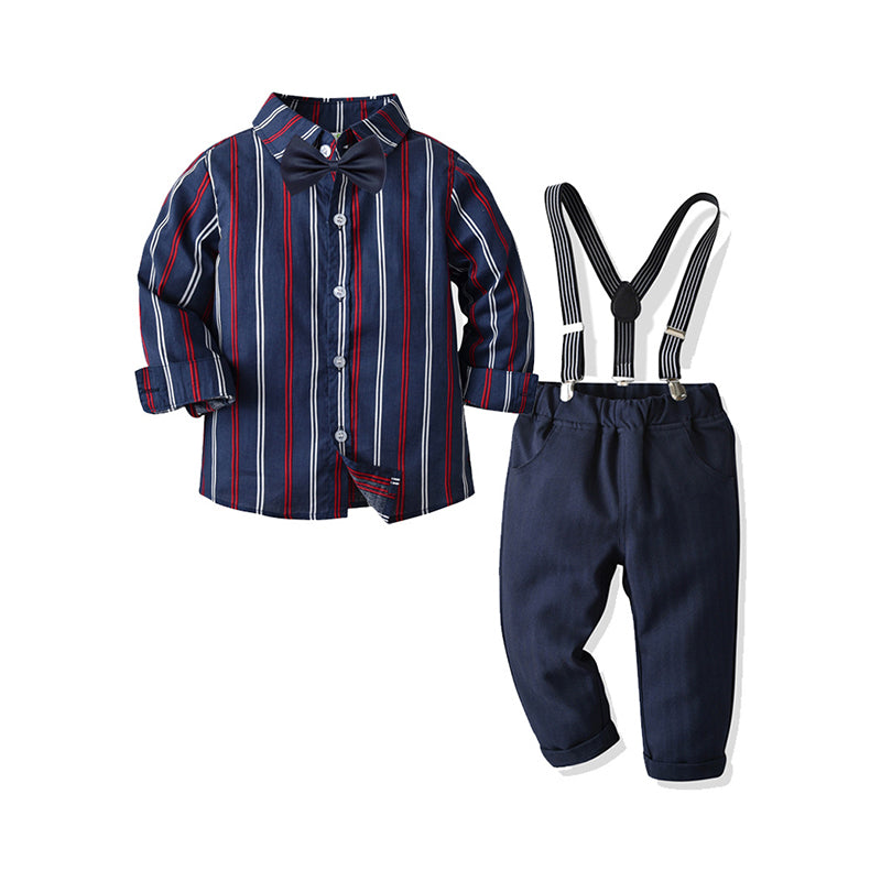 2 Pieces Set Baby Kid Boys Dressy Striped Bow Shirts And Suits Trousers Wholesale 211109332