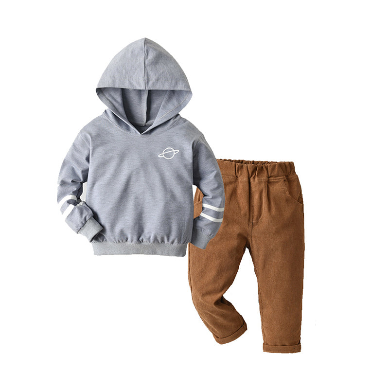 2 Pieces Set Baby Kid Boys Striped Print Hoodies Swearshirts And Solid Color Pants Wholesale 211109335