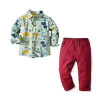 Load image into Gallery viewer, 2 Pieces Set Baby Kid Boys Birthday Party Dinosaur Print Shirts And Solid Color Pants Wholesale 211109337
