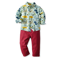 Load image into Gallery viewer, 2 Pieces Set Baby Kid Boys Birthday Party Dinosaur Print Shirts And Solid Color Pants Wholesale 211109337
