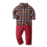 Load image into Gallery viewer, 2 Pieces Set Kid Boys Checked Shirts And Solid Color Pants Wholesale 211109339
