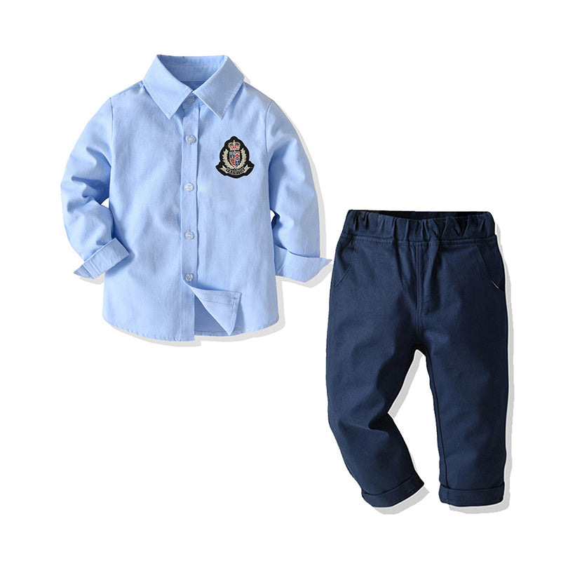2 Pieces Set Baby Kid Boys Solid Color Pants And Print Shirts Wholesale 211109343