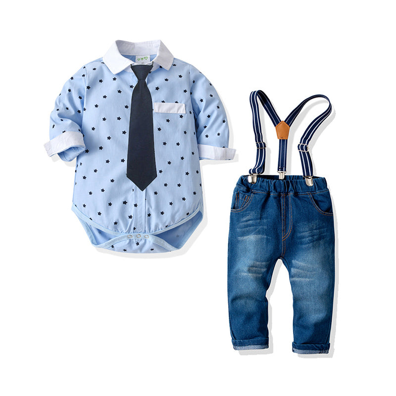 2 Pieces Set Baby Kid Boys Star Print Shirts And Solid Color Jeans Wholesale 211109345
