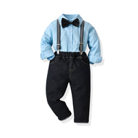 Load image into Gallery viewer, 2 Pieces Set Kid Boys Solid Color Bow Shirts And Jeans Wholesale 211109346
