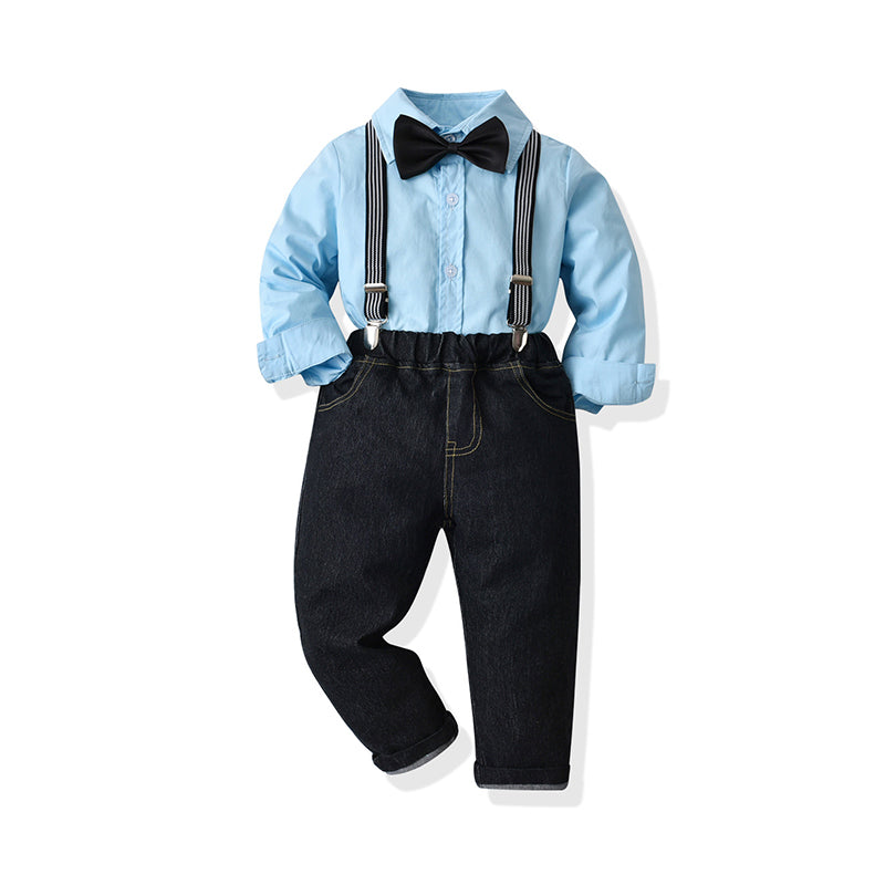 2 Pieces Set Kid Boys Solid Color Bow Shirts And Jeans Wholesale 211109346