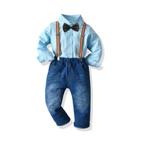 Load image into Gallery viewer, 2 Pieces Set Kid Boys Solid Color Bow Shirts And Jeans Wholesale 211109346
