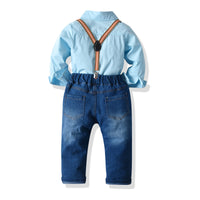 Load image into Gallery viewer, 2 Pieces Set Kid Boys Solid Color Bow Shirts And Jeans Wholesale 211109346
