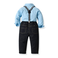 Load image into Gallery viewer, 2 Pieces Set Kid Boys Solid Color Bow Shirts And Jeans Wholesale 211109346
